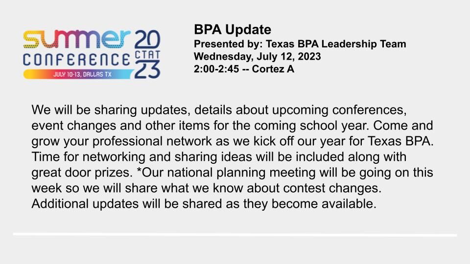 CTAT Summer Conference Texas BPA State Association