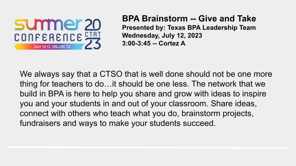 CTAT Summer Conference Texas BPA State Association